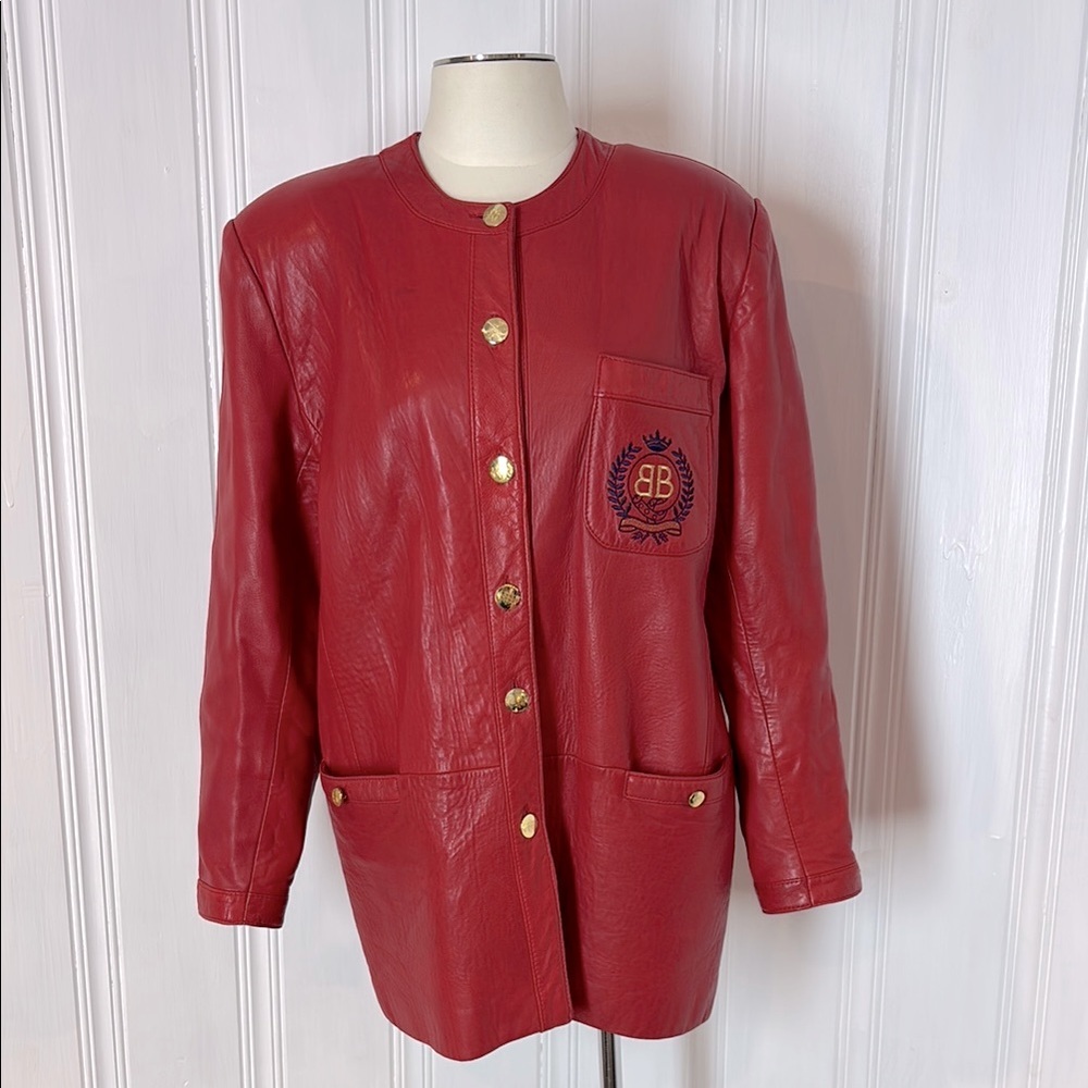 🔥 Stunning Vintage Red Leather Coat by Bagatelle (Margaret Godfrey) 🔥